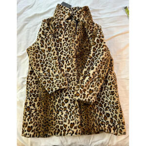 Cavalini Leopard Print Faux Fur Coat XL Vintage Style Plush Jacket NWT